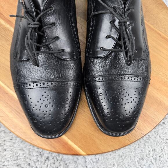 Pronto Uomo Mens 9.5M Black Leather Cap Toe Medallion Brogue Oxford Dress Shoe main image 13
